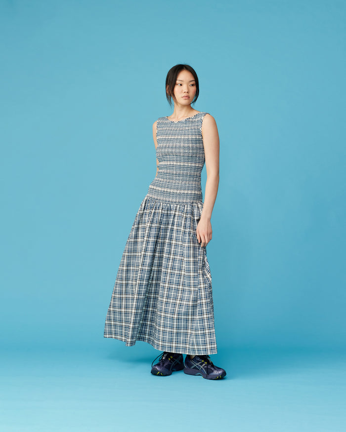 ANASTASIA DRESS NAVY CREAM TARTAN