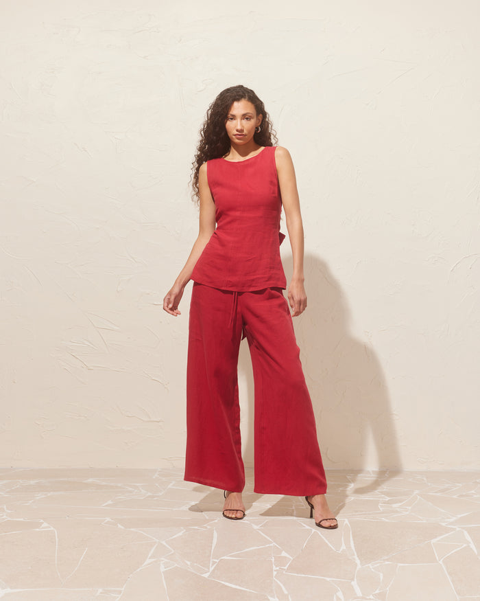 AVA LINEN BOW TOP SANGRIA