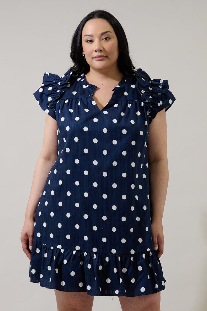 Caryn Polka Dot Ivona Ruffle Mini Dress Curve