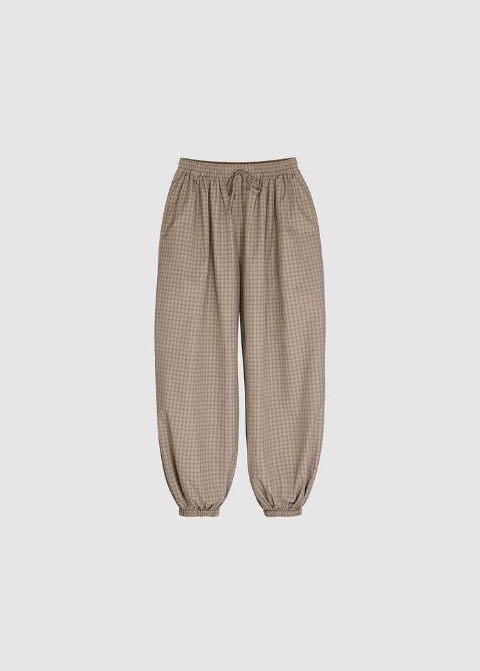 CHECKED BALLOON DRAWSTRING PANTS