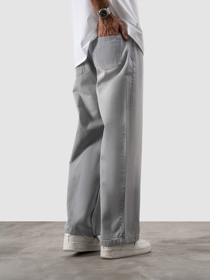 CORE denim white stone baggy jeans detail closeup GROOVY hardware rivets faded wash Pakistan – GROOVY