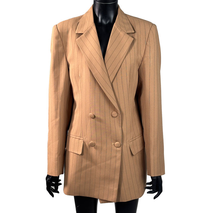 Fabrosanz: Beige Pinstripe Double Breaster Blazer