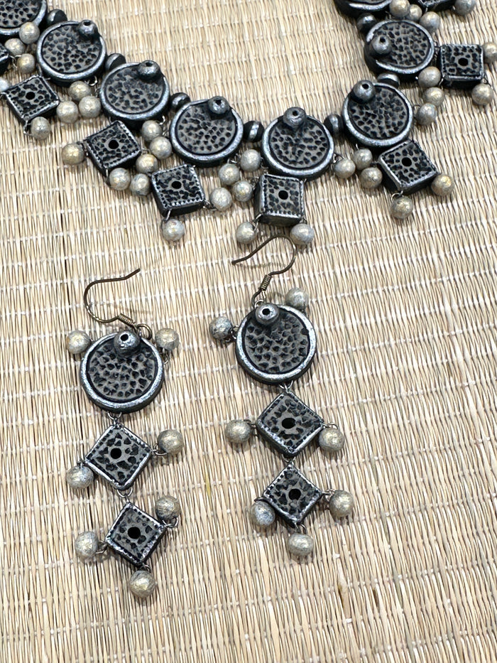 Grey Geometric Terracotta Necklace