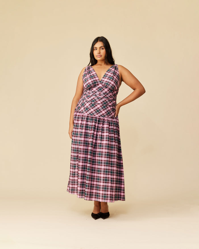 ISOBEL DRESS PINK PETROL TARTAN