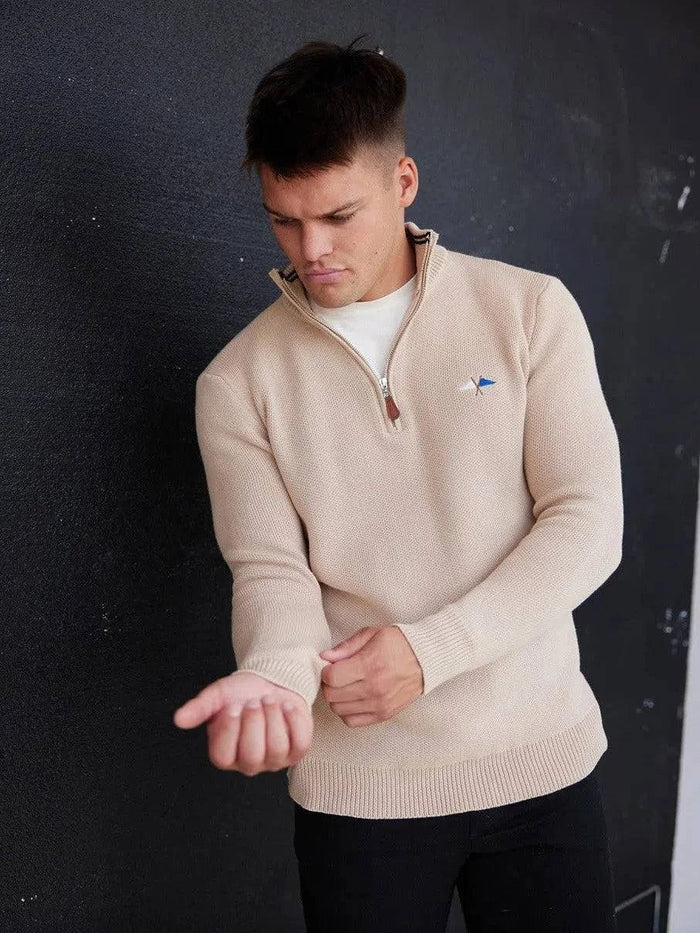 Knit ¼ Zip – Beige - Bascora
