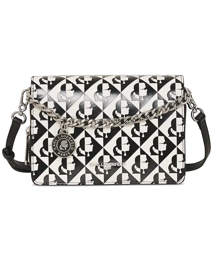 Karl Lagerfeld Logo Pattern Shoulder Bag - Black/White