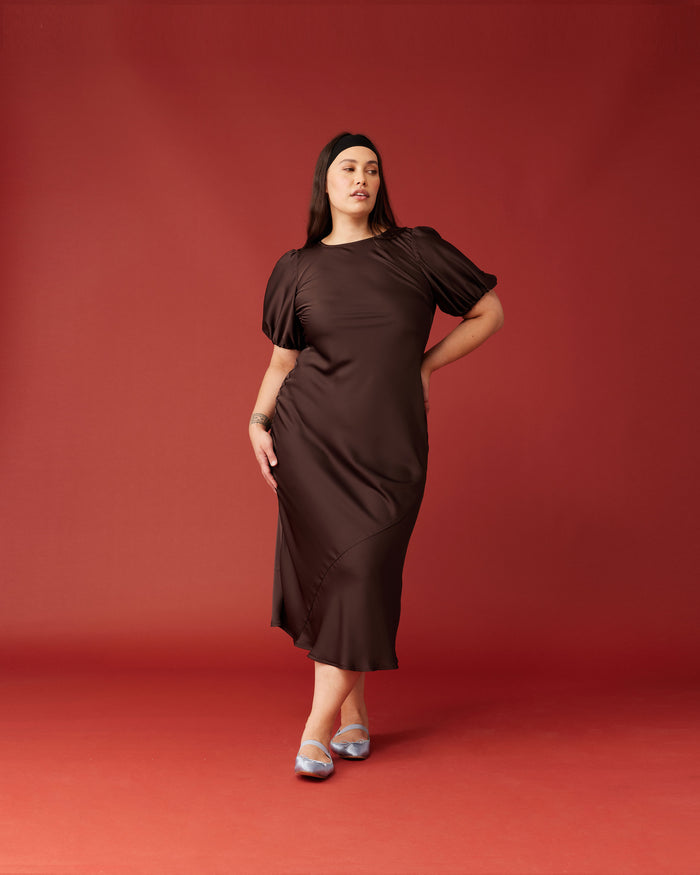 KENDALL SATIN DRESS ESPRESSO