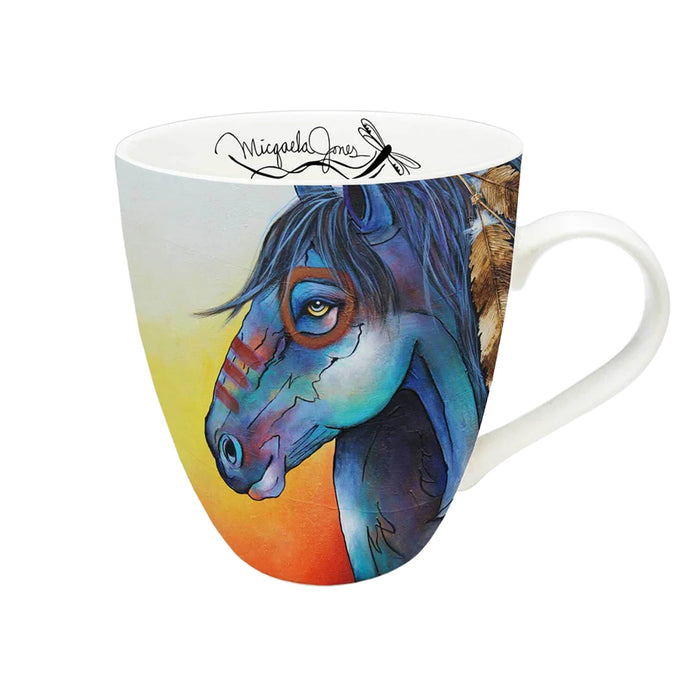 Mug with a colorful horse design on a white background