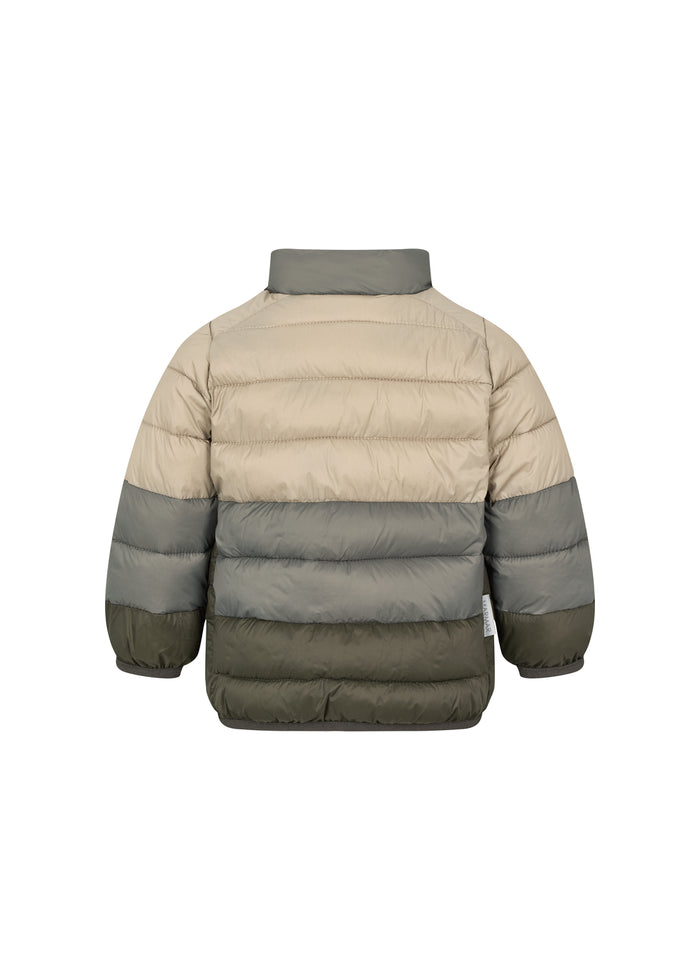 Padded jacket for children in beige and green shades with zipper