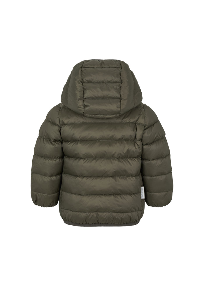 Dark green quilted jacket for children with hood and zipper