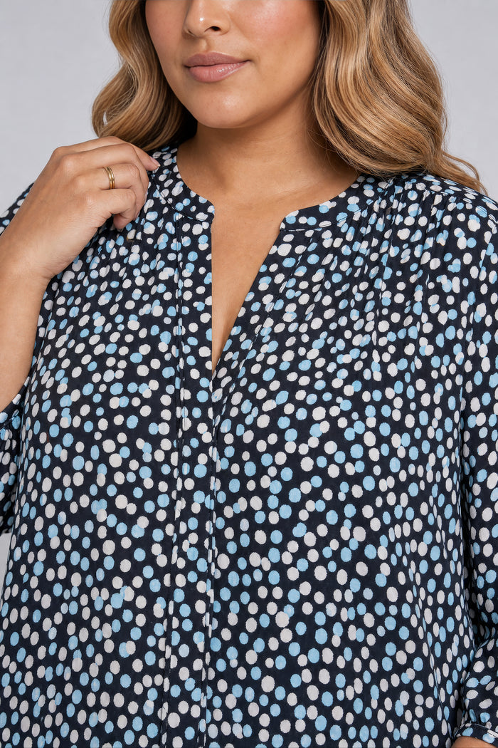 Pintuck Blouse In Plus Size - Random Dots Bluebell
