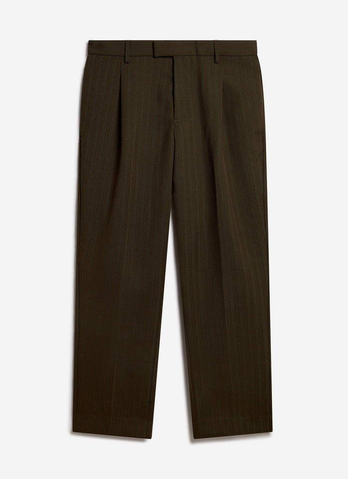 The Percival Pleated Tailored Chapter Trousers in forest green, laid flat against a plain white background.