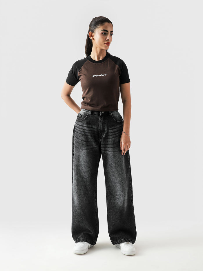 Rage denim washed black baggy jeans male model full body front view Pakistan – GROOVY