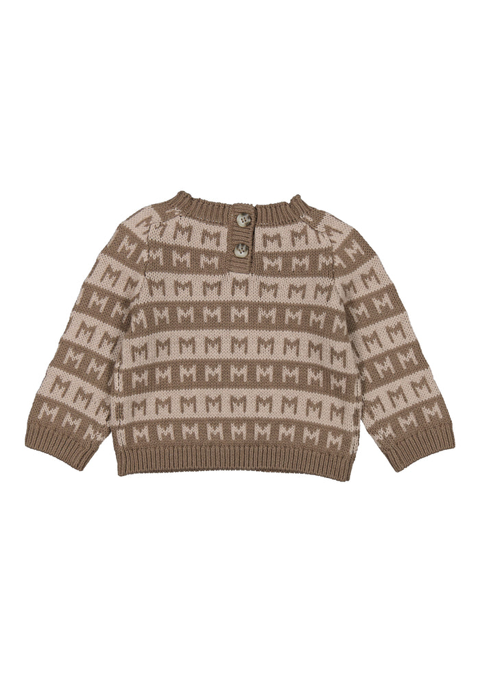 brown baby knit with M pattern and round neck