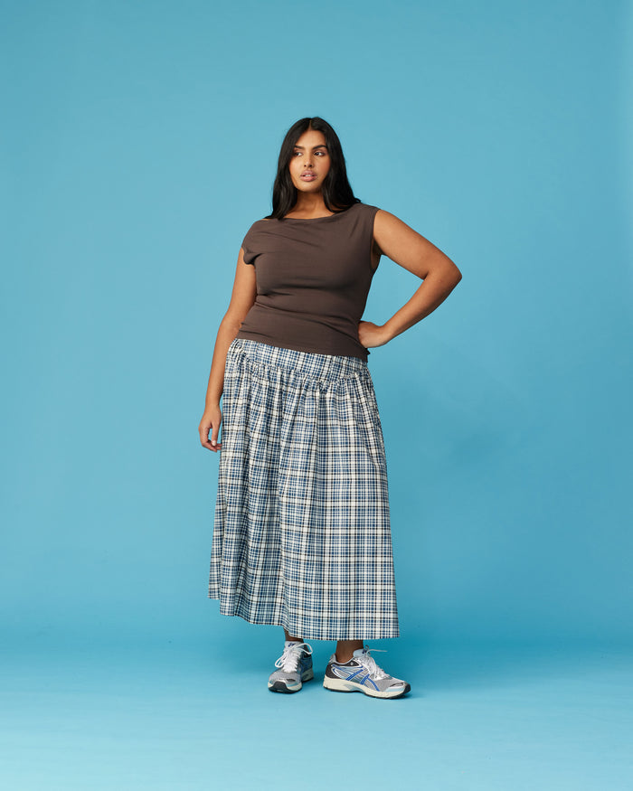 TRULLI SKIRT NAVY CREAM TARTAN