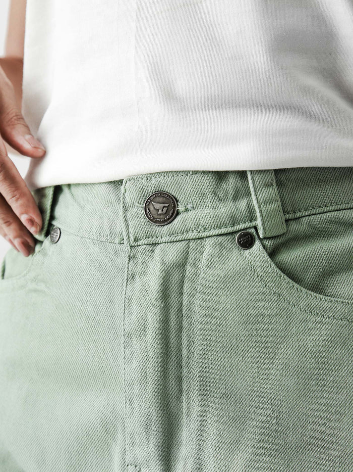 Utility V1 mint green cargos female model half body lifestyle shot Pakistan – GROOVY