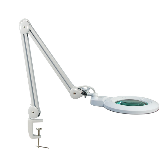 5 Diopter (2.25X) LED Magnifying Lamp with Clamp - 6-inch Glass Lens (Removable)