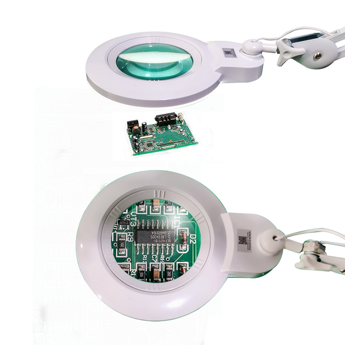 5 Diopter (2.25X) LED Magnifying Lamp with Clamp - 6-inch Glass Lens (Removable)
