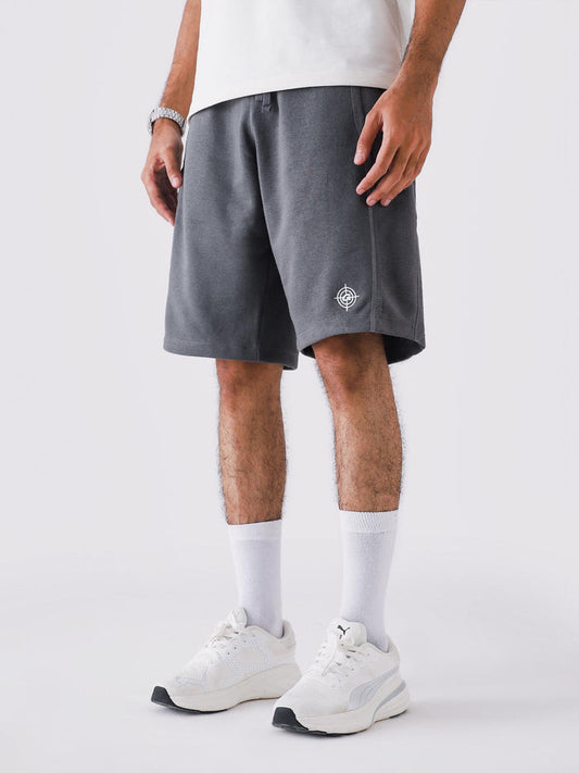 Graphite Grey Aim Shorts by GROOVY, soft lightweight men's gym and everyday shorts in Pakistan