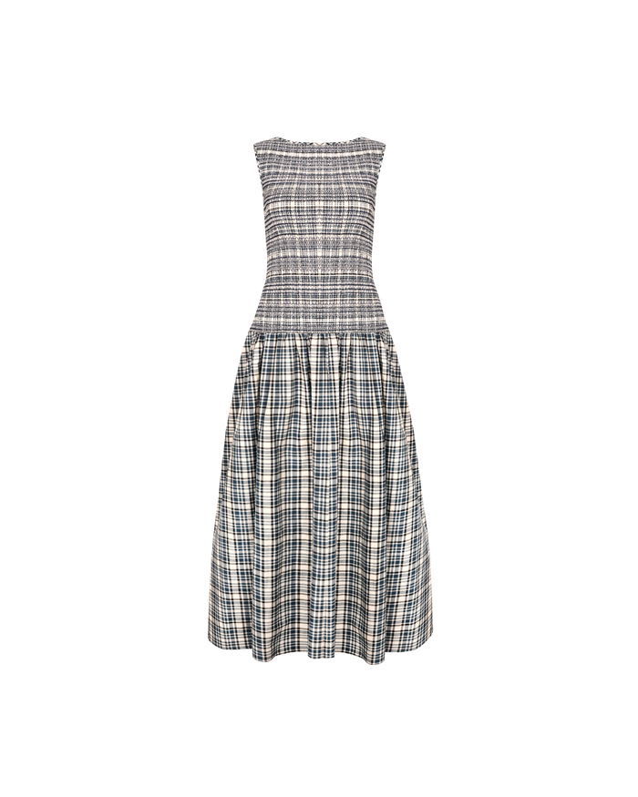 ANASTASIA DRESS NAVY CREAM TARTAN