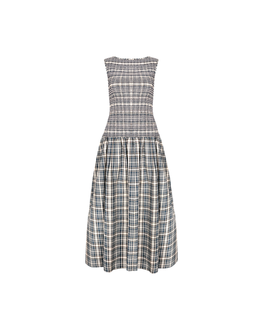 ANASTASIA DRESS NAVY CREAM TARTAN