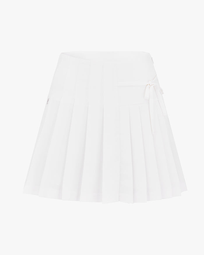 Asymmetrical Ribbon Pleated Skirt (White)