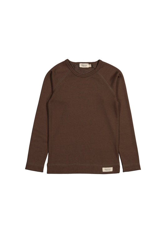 Brun langærmet T-shirt til børn med rund hals og glat forside