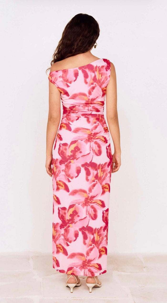 Bianca Mesh Midi Dress - Pink Floral