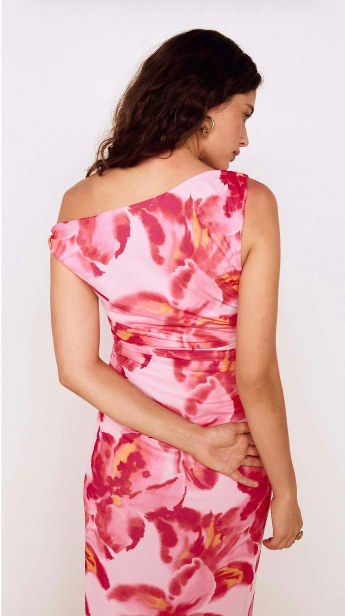 Bianca Mesh Midi Dress - Pink Floral