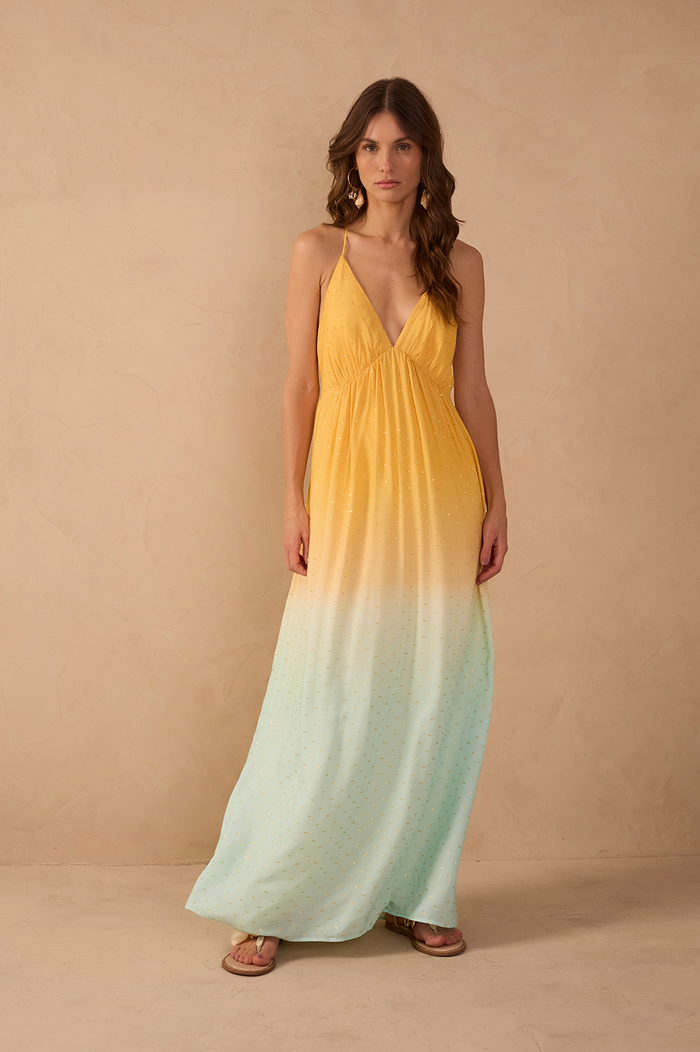 Bicolor Nascente V Neck Lurex Maxi Dress_1