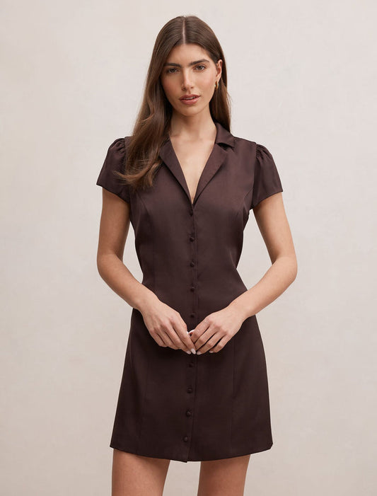 Blair Satin Collared Mini Dress Chocolate Bean Forever New