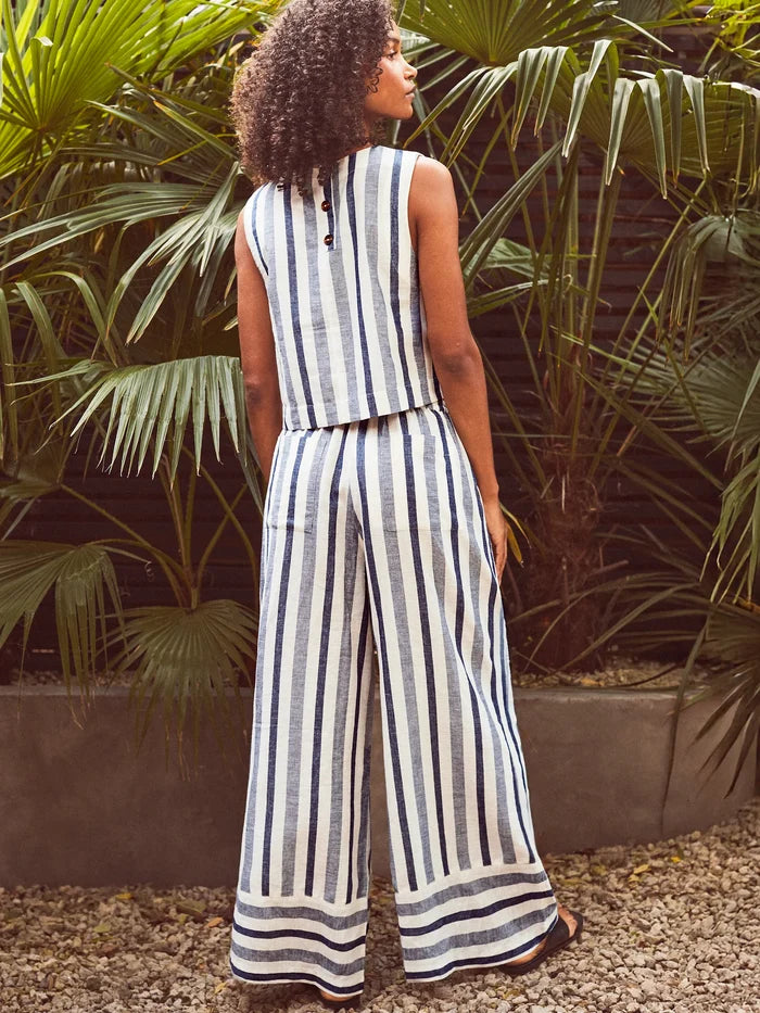 Blue Stripe Linen Blend Shell Top