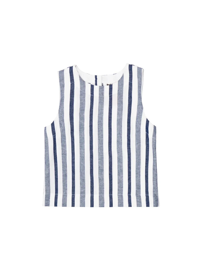 Blue Stripe Linen Blend Shell Top