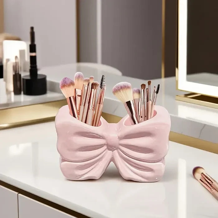 Bow Shape Ceramic Makeup brush Holder | Elegant Makeup Organizer Cup