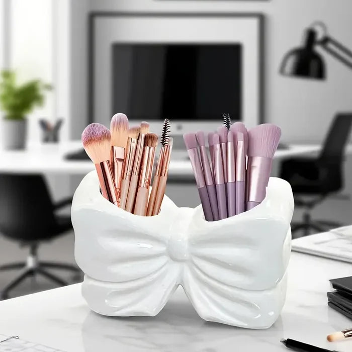 Bow Shape Ceramic Makeup brush Holder | Elegant Makeup Organizer Cup