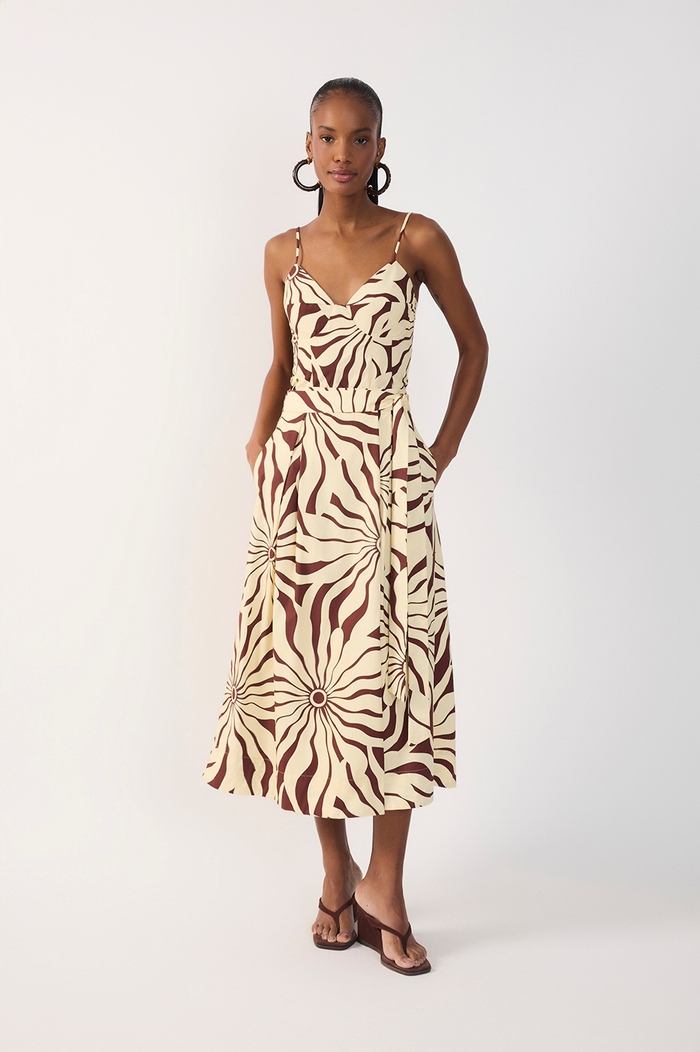 Brown Side Ties Pockets Midi Skirt_4