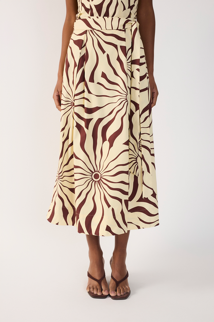 Brown Side Ties Pockets Midi Skirt_5