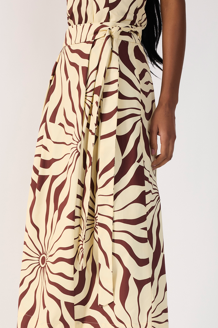 Brown Side Ties Pockets Midi Skirt_6