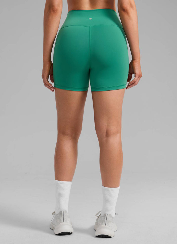 CRZ YOGA Women's Workout High Rise Biker Shorts Butterbreeze Shorts 4'' Cascadia Green
