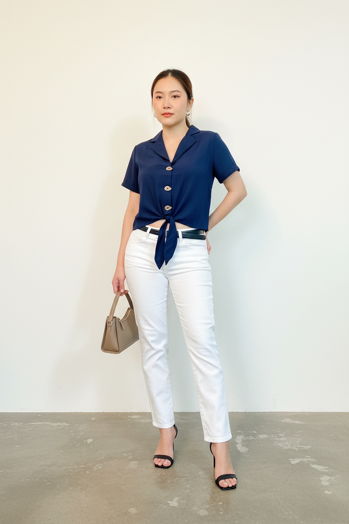 Button Front Top with Tie-Knot