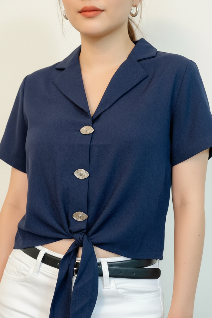 Button Front Top with Tie-Knot