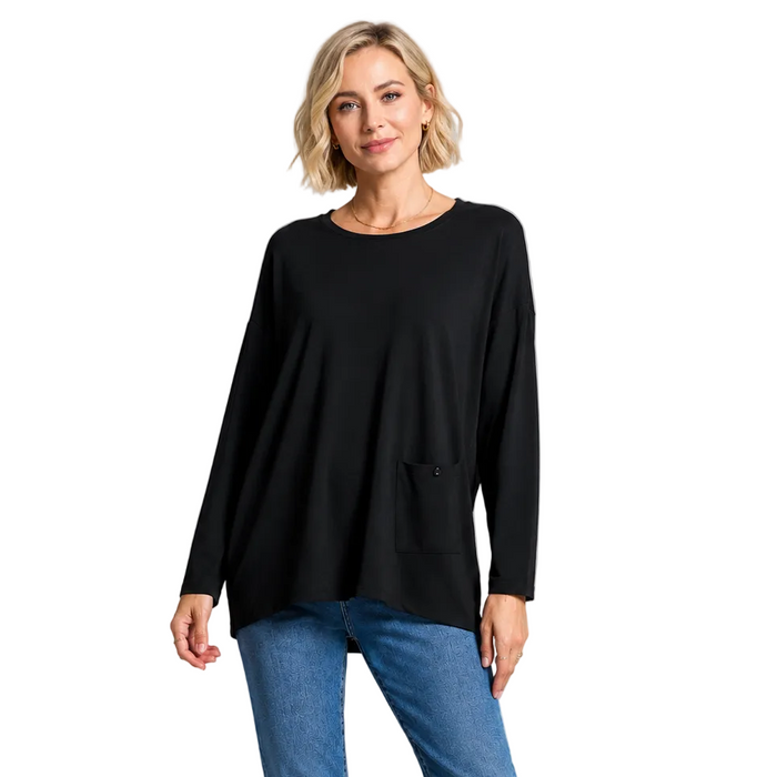 By JJ Solid Long Sleeve Pullover in Black - CR105-BLK