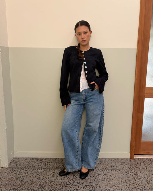 CAROLYN BLAZER NAVY PINSTRIPE