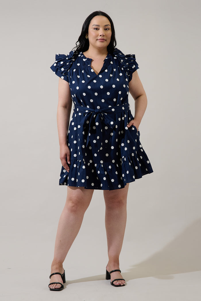 Caryn Polka Dot Ivona Ruffle Mini Dress Curve