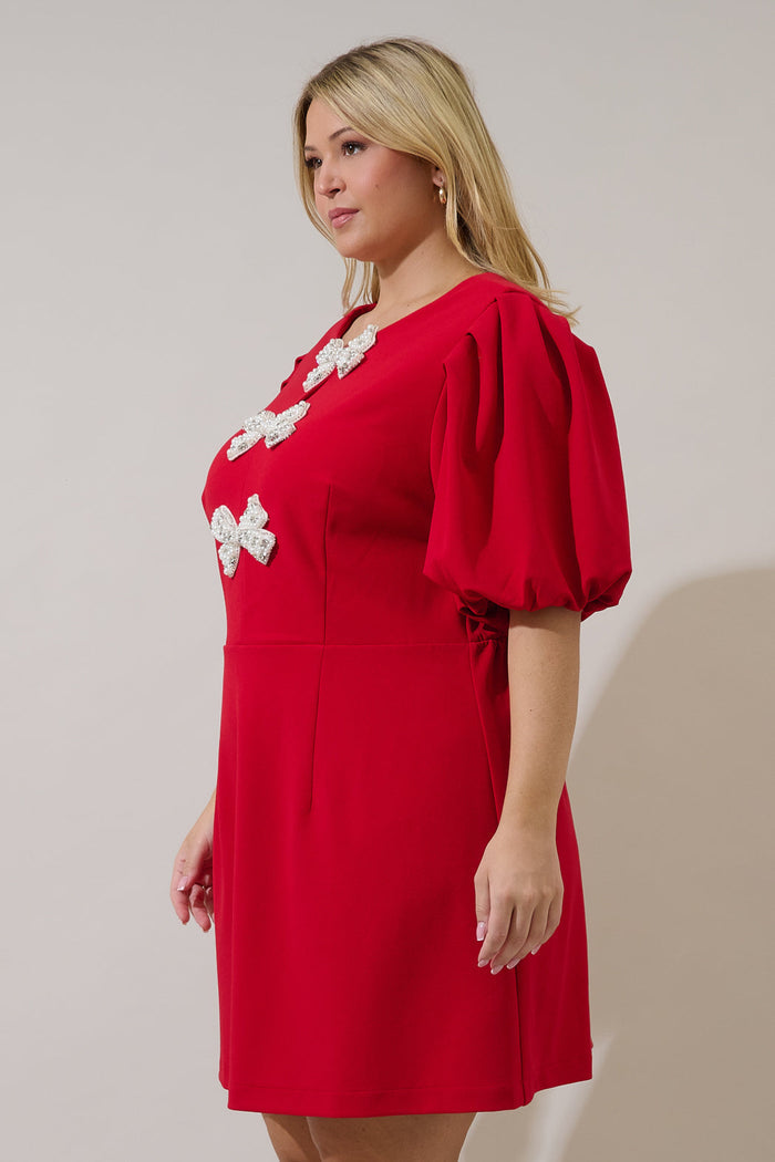 Cherry Belle Pearl Bow Mini Dress Curve