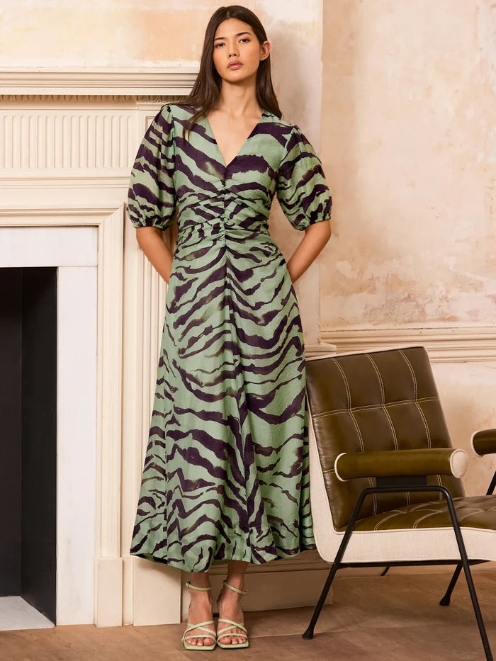 Chloe Green Zebra Print Puff Sleeve Dress