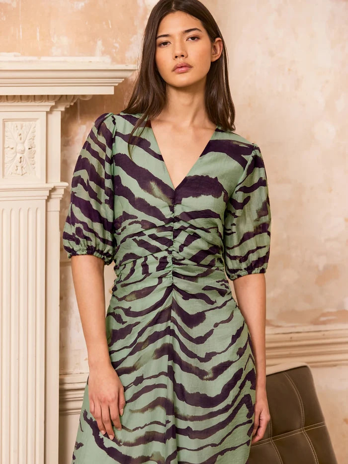 Chloe Green Zebra Print Puff Sleeve Dress