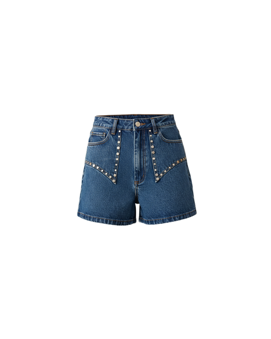 CLOVER STUDDED DENIM SHORT INDIGO