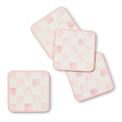 Coaster Set  Rosy Check Cork Back