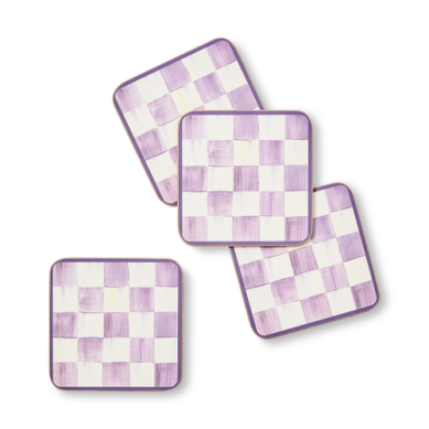 violet check coaster set by Mackenzie Childs